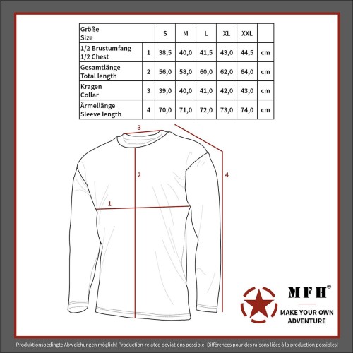 Preview: Size chart for thermal functional undershirt, short sleeves